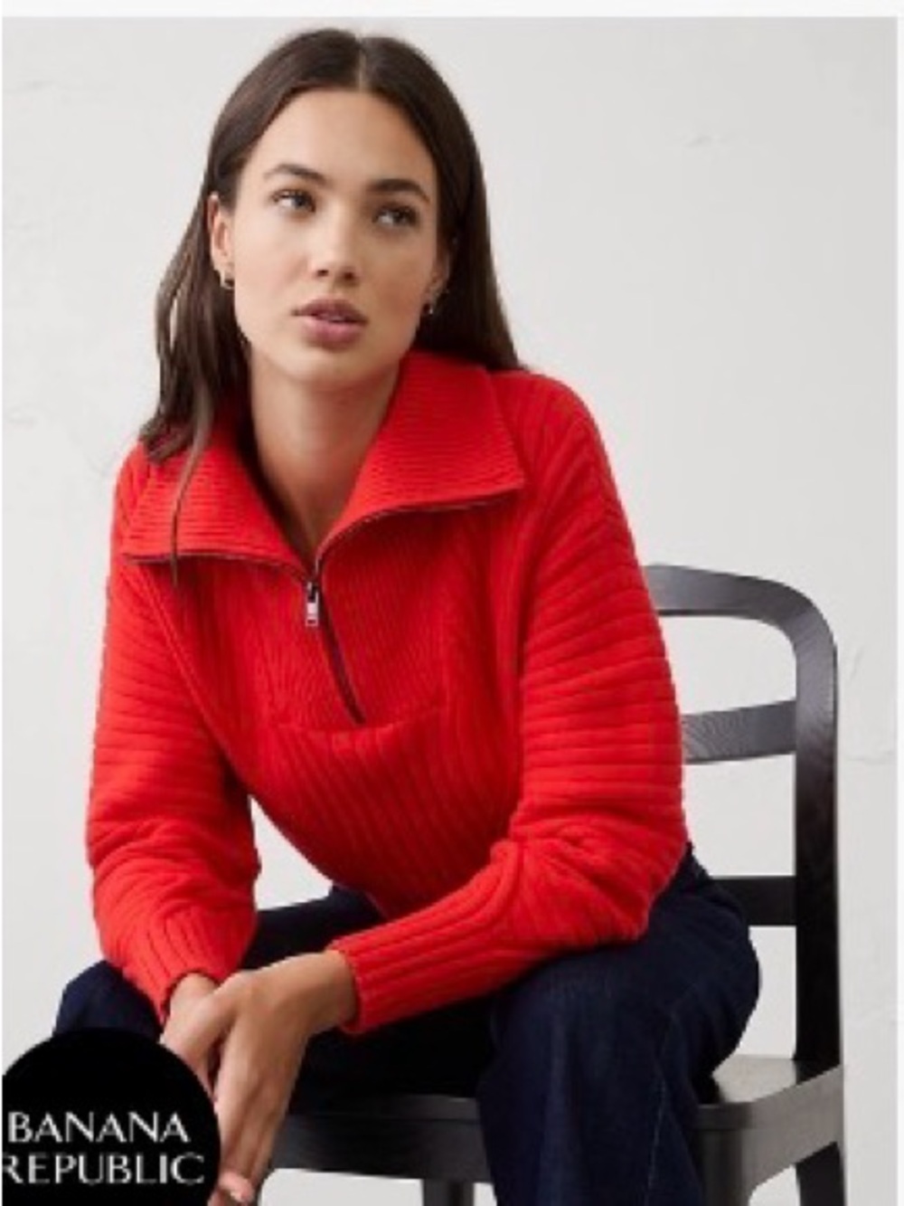 Banana Republic Factory Red Ribbed Half-Zip Cowl Sweater
